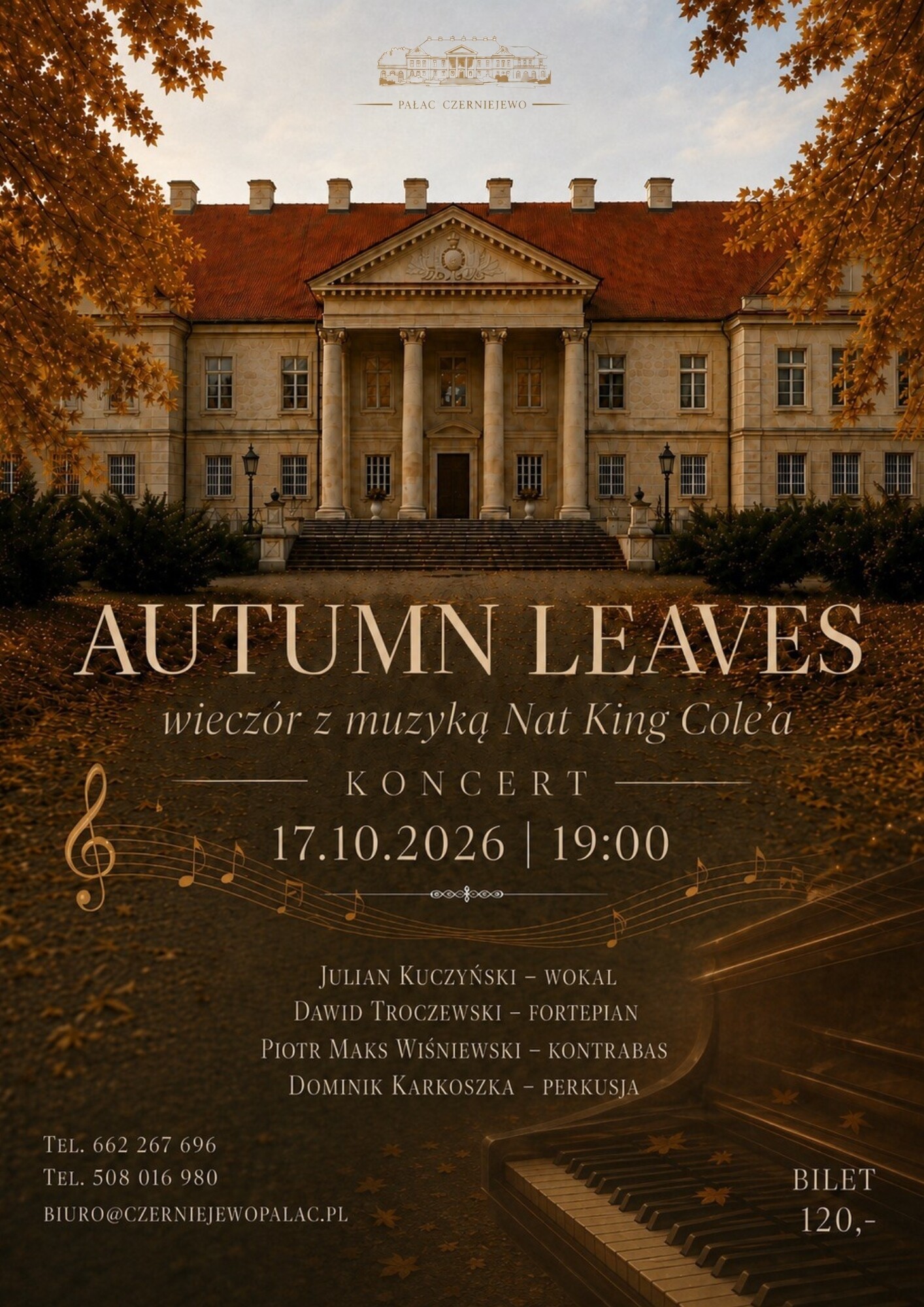 Plakat koncertu Autumn Leaves - wieczór z muzyką Nat King Cole'a, 17.10.2026
